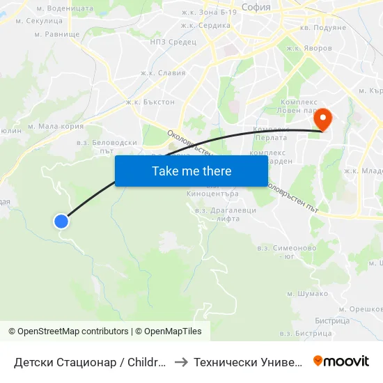 Детски Стационар / Children's Hospital (6065) to Технически Университет - София map