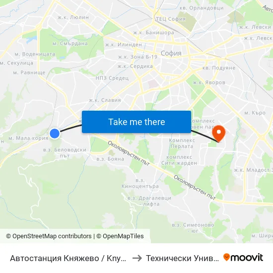 🚌 Автостанция Княжево / Knyazhevo Bus Station (6035) to Технически Университет - София map