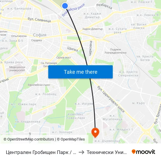 Централен Гробищен Парк / Sofia City Cemetery (2333) to Технически Университет - София map