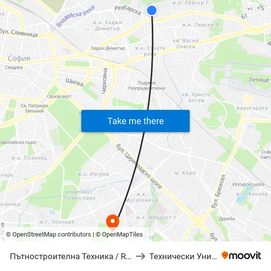 Пътностроителна Техника / Road Building Equipment (6333) to Технически Университет - София map