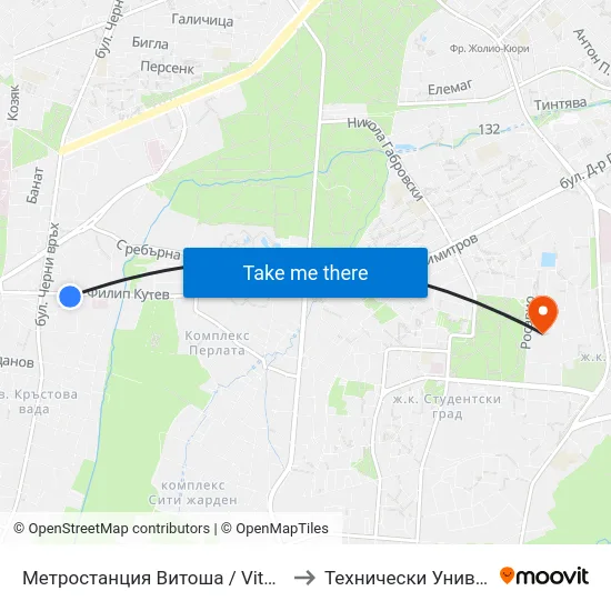 Метростанция Витоша / Vitosha Metro Station (2857) to Технически Университет - София map