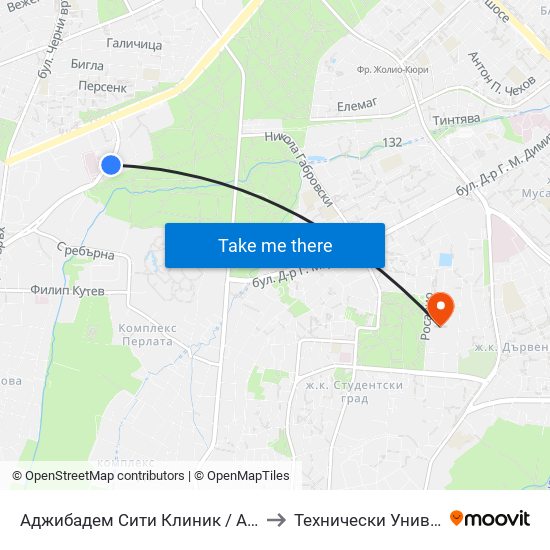 Аджибадем Сити Клиник / Acibadem City Clinic (2779) to Технически Университет - София map