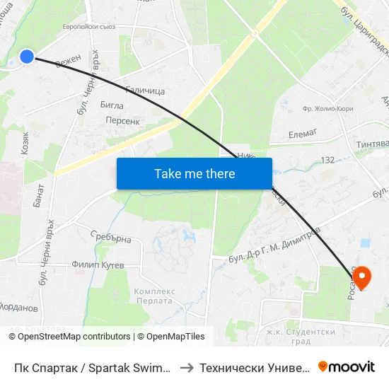 Ж.К. Лозенец / Lozenets Qr. (6639) to Технически Университет - София map