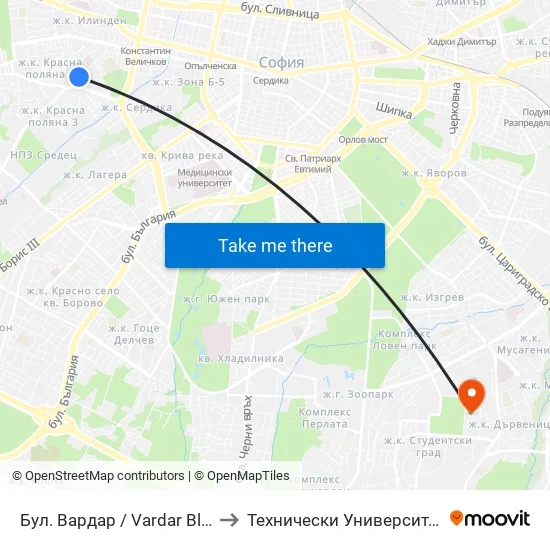 Бул. Вардар / Vardar Blvd. (6659) to Технически Университет - София map