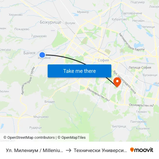 Ул. Милениум / Millenium St. (2841) to Технически Университет - София map