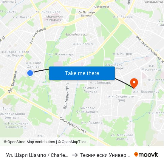 Ул. Шарл Шампо / Charles Champeaux St. to Технически Университет - София map