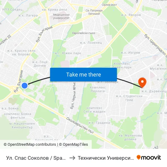 Ул. Спас Соколов / Spas Sokolov St. to Технически Университет - София map
