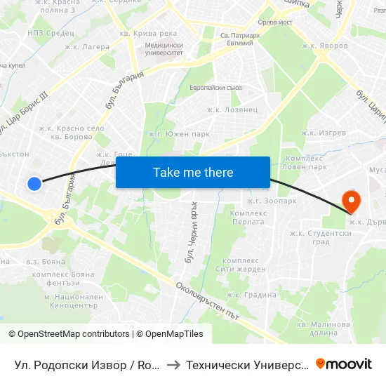 Ул. Родопски Извор / Rodopski Izvor St. to Технически Университет - София map