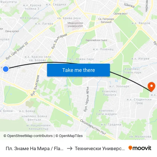 Пл. Знаме На Мира / Flag Of Peace Sq. to Технически Университет - София map