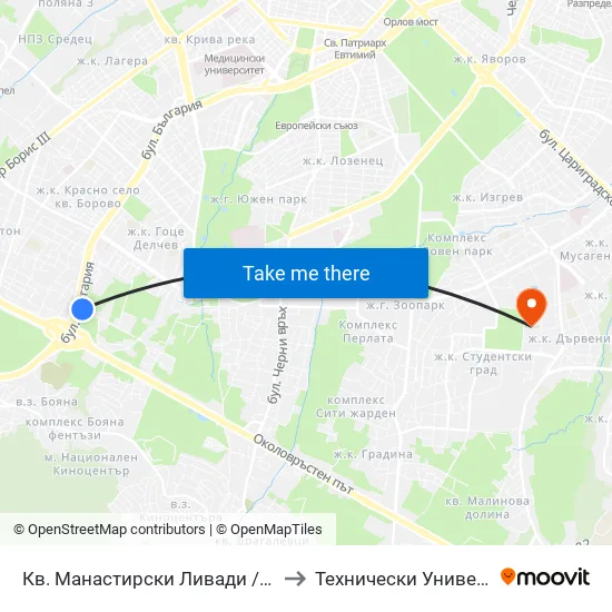 Кв. Манастирски Ливади / Manastirski Livadi Qr to Технически Университет - София map
