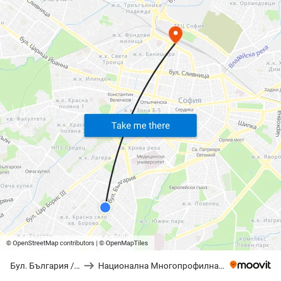 Бул. България / Bulgaria Blvd. (0290) to Национална Многопрофилна Транспортна Болница Цар Борис III map