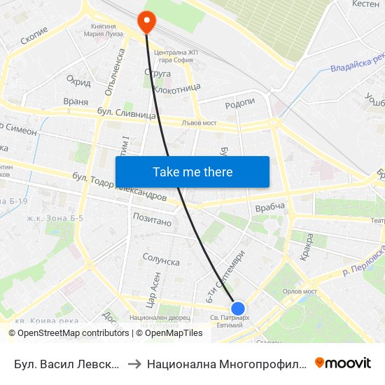 Бул. Васил Левски / Vasil Levski Blvd. (0299) to Национална Многопрофилна Транспортна Болница Цар Борис III map