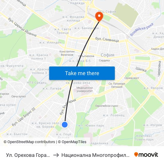 Ул. Орехова Гора / Orehova Gora St. (2089) to Национална Многопрофилна Транспортна Болница Цар Борис III map