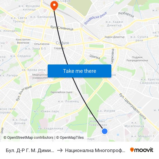 Бул. Д-Р Г. М. Димитров / G. M. Dimitrov Blvd. (0317) to Национална Многопрофилна Транспортна Болница Цар Борис III map