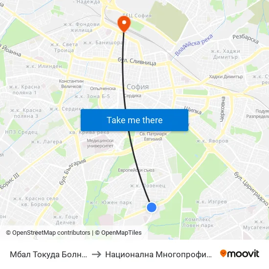 Мбал Токуда Болница / Tokuda Hospital (0206) to Национална Многопрофилна Транспортна Болница Цар Борис III map