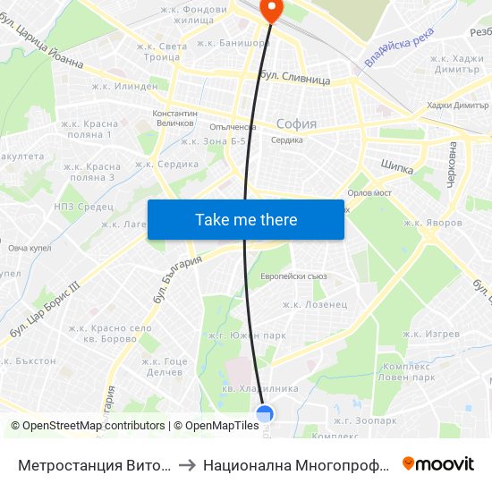 Метростанция Витоша / Vitosha Metro Station (2756) to Национална Многопрофилна Транспортна Болница Цар Борис III map