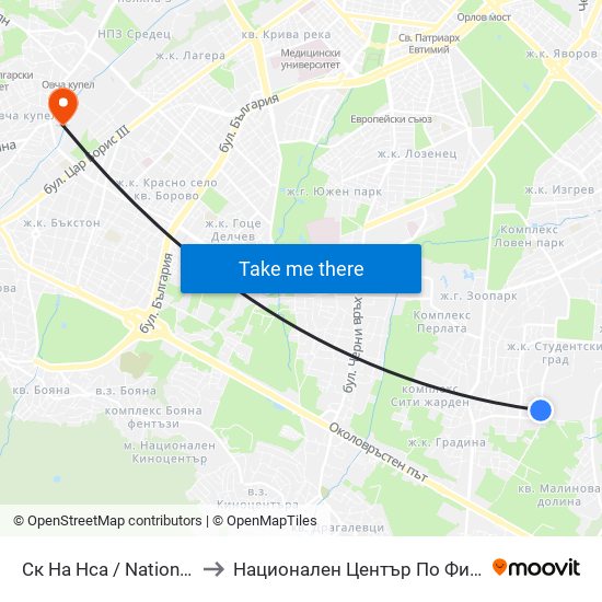 Ск На Нса / National Sports Academy (1609) to Национален Център По Физикално Лечение И Рехабилитация map