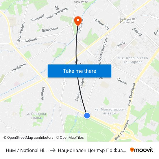 Ним / National History Museum (1464) to Национален Център По Физикално Лечение И Рехабилитация map