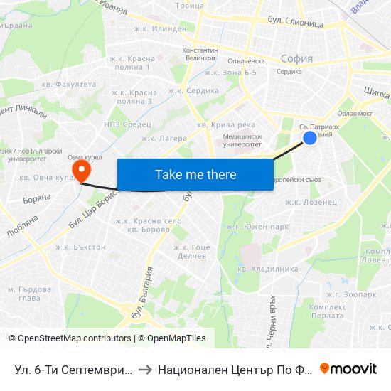Ул. 6-Ти Септември / Shesti Septemvri St. (1808) to Национален Център По Физикално Лечение И Рехабилитация map