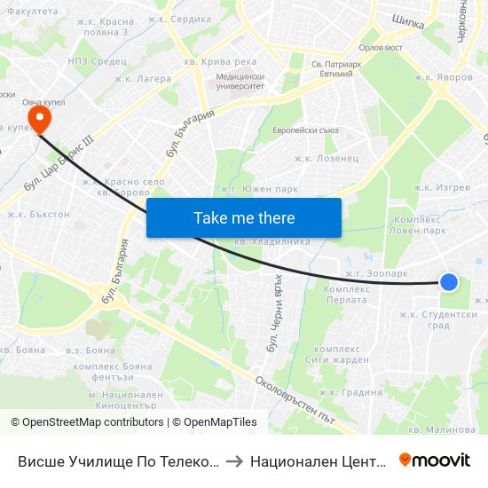 Висше Училище По Телекомуникации / University Of Telecommunications And Post (1396) to Национален Център По Физикално Лечение И Рехабилитация map
