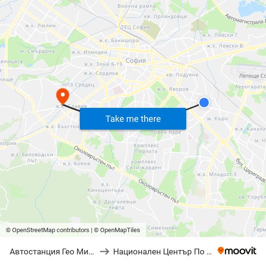 Автостанция Гео Милев / Geo Milev Bus Station (0052) to Национален Център По Физикално Лечение И Рехабилитация map
