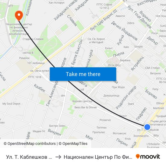 Ул. Т. Каблешков / T. Kableshkov St. (2211) to Национален Център По Физикално Лечение И Рехабилитация map