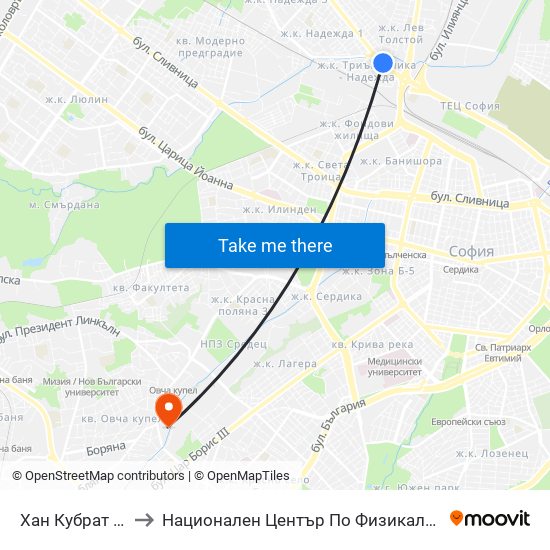 Хан Кубрат / Han Kubrat to Национален Център По Физикално Лечение И Рехабилитация map