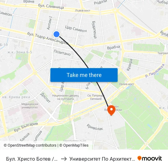 Бул. Христо Ботев / Hristo Botev Blvd. (0383) to Университет По Архитектура, Строителство И Геодезия map