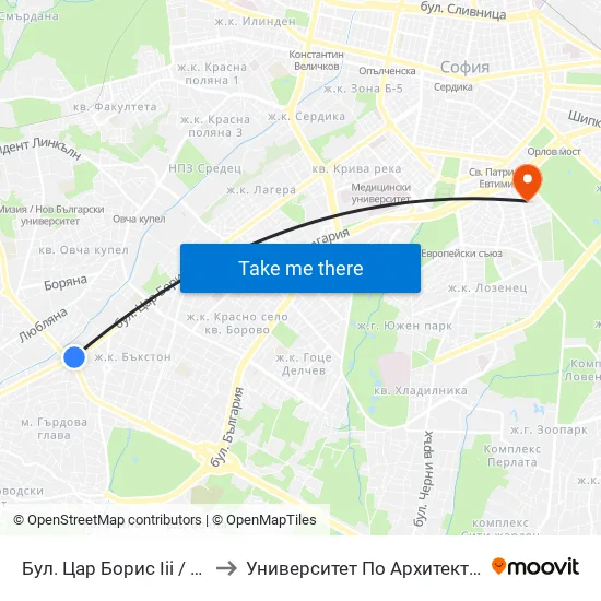 Бул. Цар Борис Ііі / Tsar Boris Ііі Blvd. (0391) to Университет По Архитектура, Строителство И Геодезия map