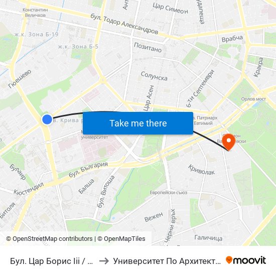 Бул. Цар Борис Ііі / Tsar Boris Ііі Blvd. (0392) to Университет По Архитектура, Строителство И Геодезия map