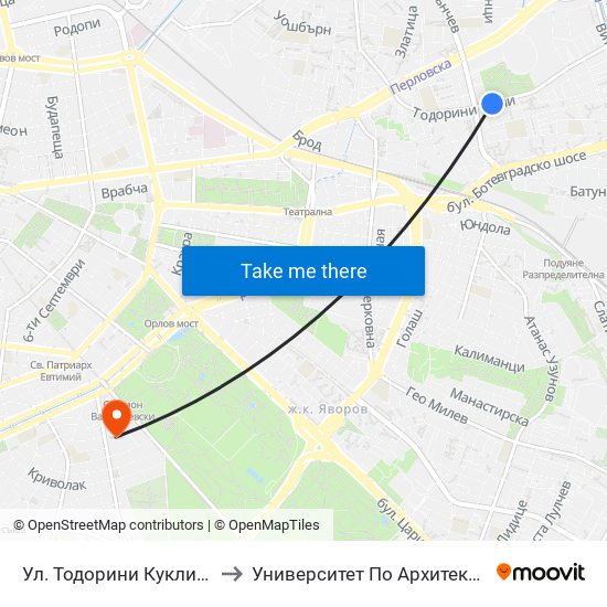 Ул. Тодорини Кукли / Todorini Kukli St. (2216) to Университет По Архитектура, Строителство И Геодезия map