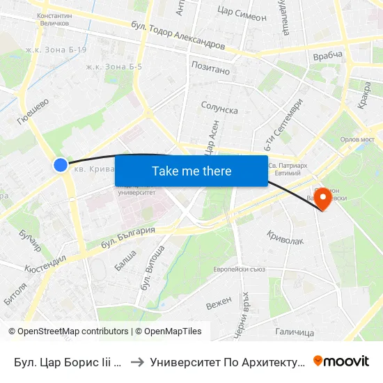 Бул. Цар Борис Ііі / Boris III Blvd. (0389) to Университет По Архитектура, Строителство И Геодезия map