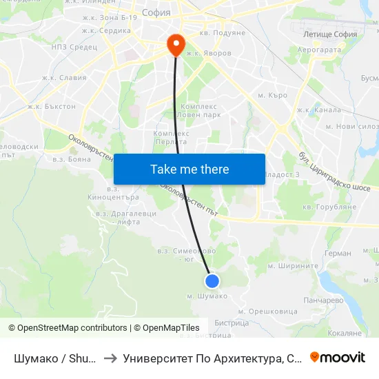 Шумако / Shumako (2377) to Университет По Архитектура, Строителство И Геодезия map