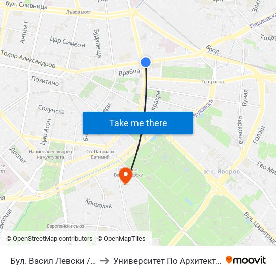 Бул. Васил Левски / Vasil Levski Blvd. (0298) to Университет По Архитектура, Строителство И Геодезия map