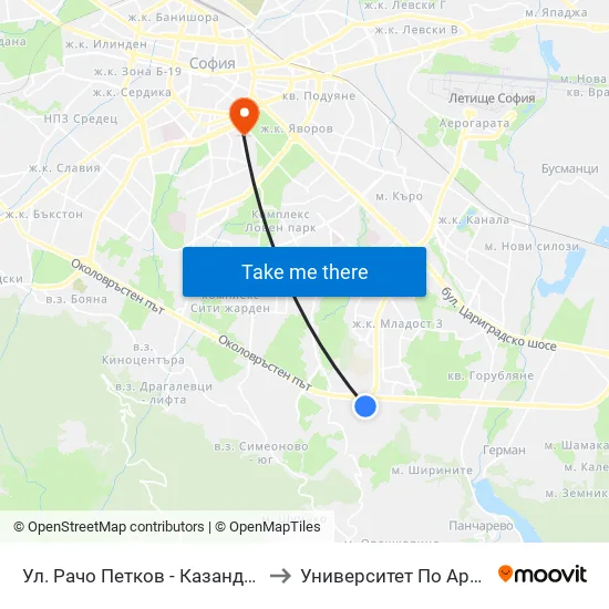 Ул. Рачо Петков - Казанджията / Racho Petkov Kazandzhiyata St. (2650) to Университет По Архитектура, Строителство И Геодезия map