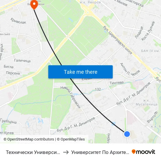 🎓🏥 Технически Университет / Technical University (1740) to Университет По Архитектура, Строителство И Геодезия map