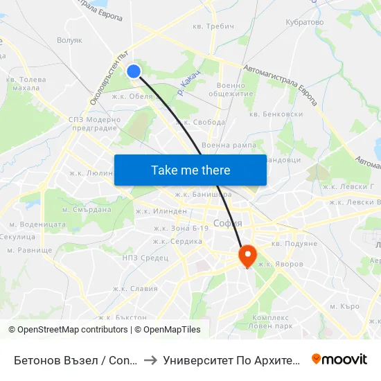 Бетонов Възел / Concrete Production Hub (0114) to Университет По Архитектура, Строителство И Геодезия map