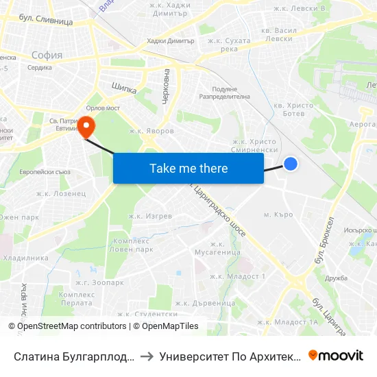 Слатина Булгарплод / Slatina Bulgarplod (1587) to Университет По Архитектура, Строителство И Геодезия map