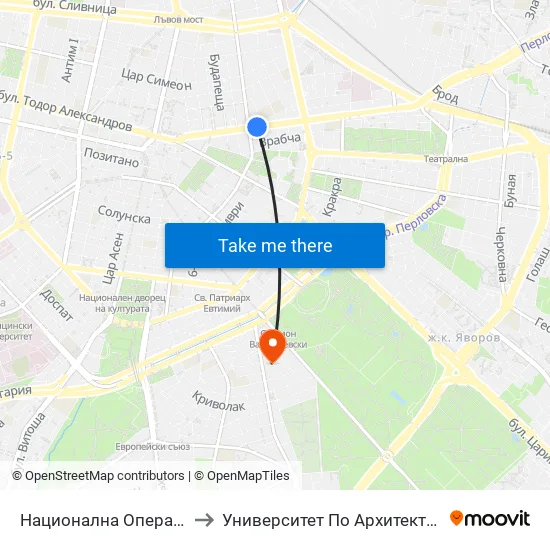 Национална Опера / National Opera (1116) to Университет По Архитектура, Строителство И Геодезия map