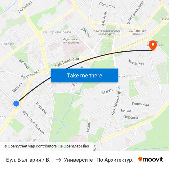 Бул. България / Bulgaria Blvd. (0290) to Университет По Архитектура, Строителство И Геодезия map