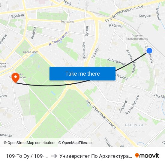 109-То Оу / 109-Th School (0119) to Университет По Архитектура, Строителство И Геодезия map