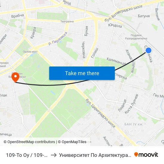 109-То Оу / 109-Th School (0119) to Университет По Архитектура, Строителство И Геодезия map