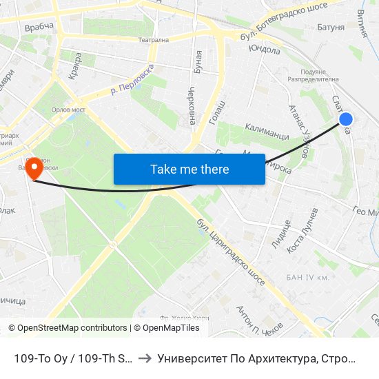 109-То Оу / 109-Th School (0118) to Университет По Архитектура, Строителство И Геодезия map