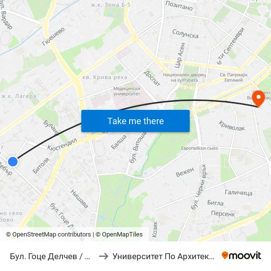 Бул. Гоце Делчев / Gotse Delchev Blvd. (0311) to Университет По Архитектура, Строителство И Геодезия map