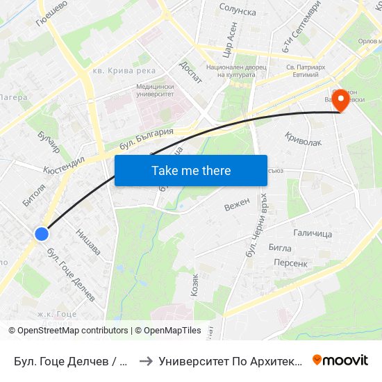 Бул. Гоце Делчев / Gotse Delchev Blvd. (0314) to Университет По Архитектура, Строителство И Геодезия map