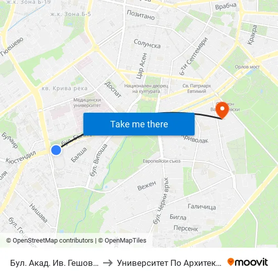 Ⓜ️ Бул. Акад. Ив. Гешов / Ivan Geshov Blvd. (0268) to Университет По Архитектура, Строителство И Геодезия map
