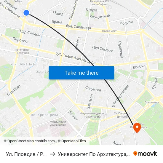 Ул. Пловдив / Plovdiv St. (2421) to Университет По Архитектура, Строителство И Геодезия map
