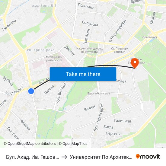 Бул. Акад. Ив. Гешов / Ivan Geshov Blvd. (0270) to Университет По Архитектура, Строителство И Геодезия map