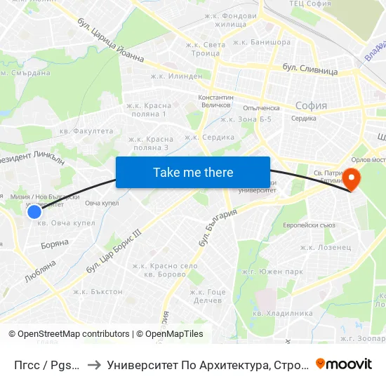 Пгсс / Pgss (1567) to Университет По Архитектура, Строителство И Геодезия map