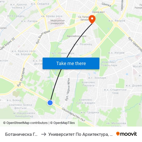Ботаническа Градина (2685) to Университет По Архитектура, Строителство И Геодезия map